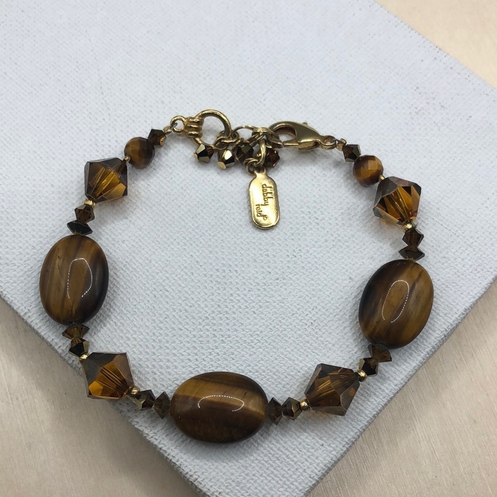 Dabby Reid artisan designer tiger eye stone and crystal beads bracelet boho.